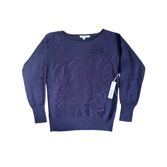 Chico's Purple Crew Neck Sweater with Textured Floral Design Size 0 (Small) NWT - Picture 9 of 10